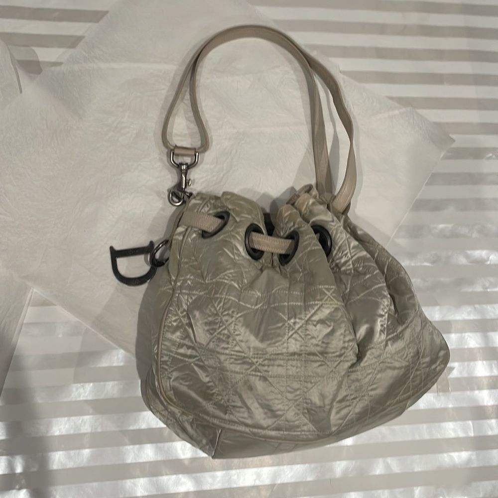 DIOR Vintage Handbag Shoulder Drawstring Hobo Bucket Quilted Bag